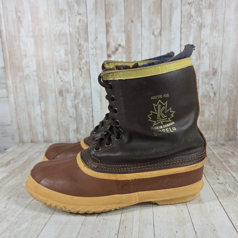 Sorel Arctic Pac Mens Vintage Brown Leather Rubber‎ Winter Duck Boots Canada